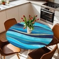 thumbnail image 2 of Blue Gold Wave Elastic Fitted Round Table Cover Abstract Art Waterproof Outdoor Tablecloth for Holiday Party, Picnic, Patio & Dining Fits Tables Up to 55"-60", 2 of 8
