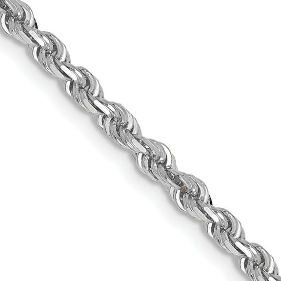 14K White Gold Rope Chain Necklace 18 inch 3 mm Diamond-cut Quadruple Lobster Clasp