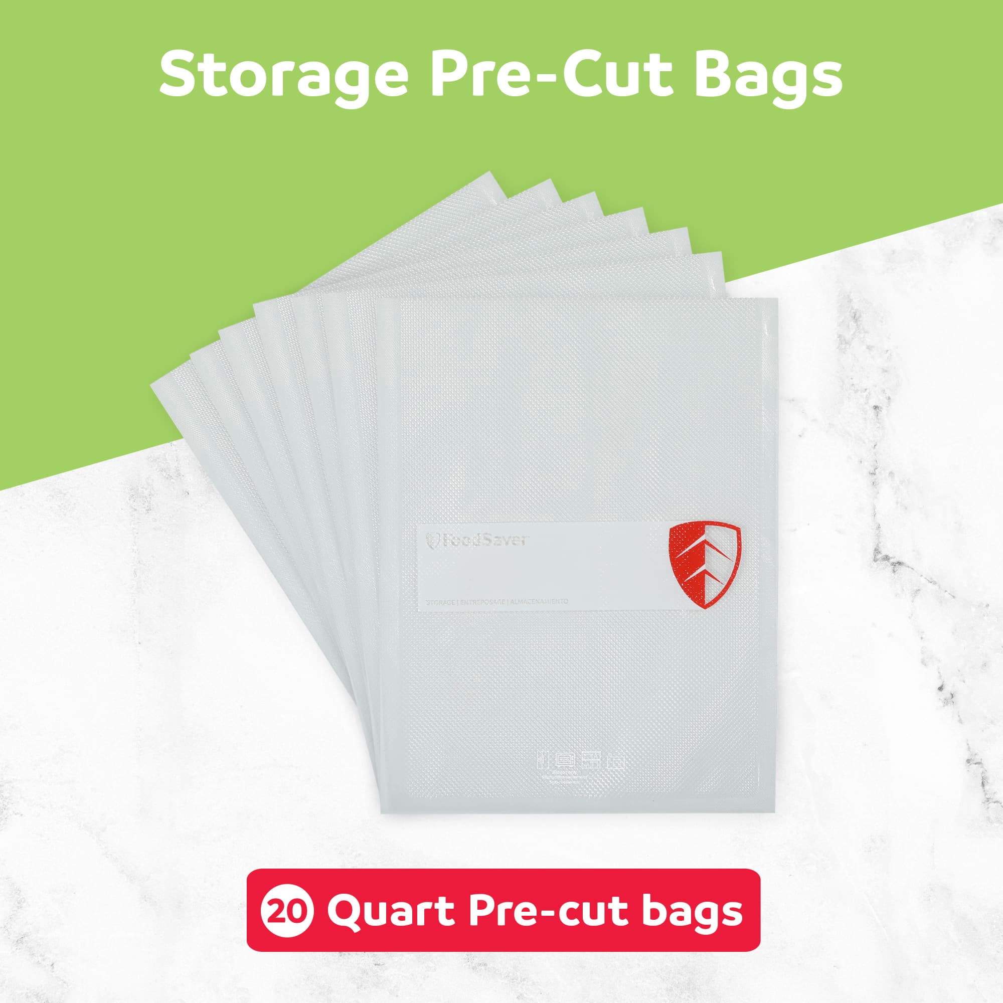 FoodSaver Quart Vacuum Seal Bags, 20 Count Pre-Cut BPA-Free Storage Bags, Align to Seal & Tear to Open for Food Storage, Sous Vide, and Meal Prep