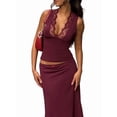thumbnail image 3 of Women Lace Crop Tops Deep V Neck Sleeveless Slim Fit Camisole Deep Red M, 3 of 7