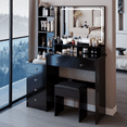 thumbnail image 5 of 41" Large Size Left Bedside Cabinet Vanity Table+Cushioned Stool, Extra Large Touch Control LED Mirror, 3-color Switch, Multi Layer High Capacity Storage Fashionable Dresser W3258P296780, 5 of 9