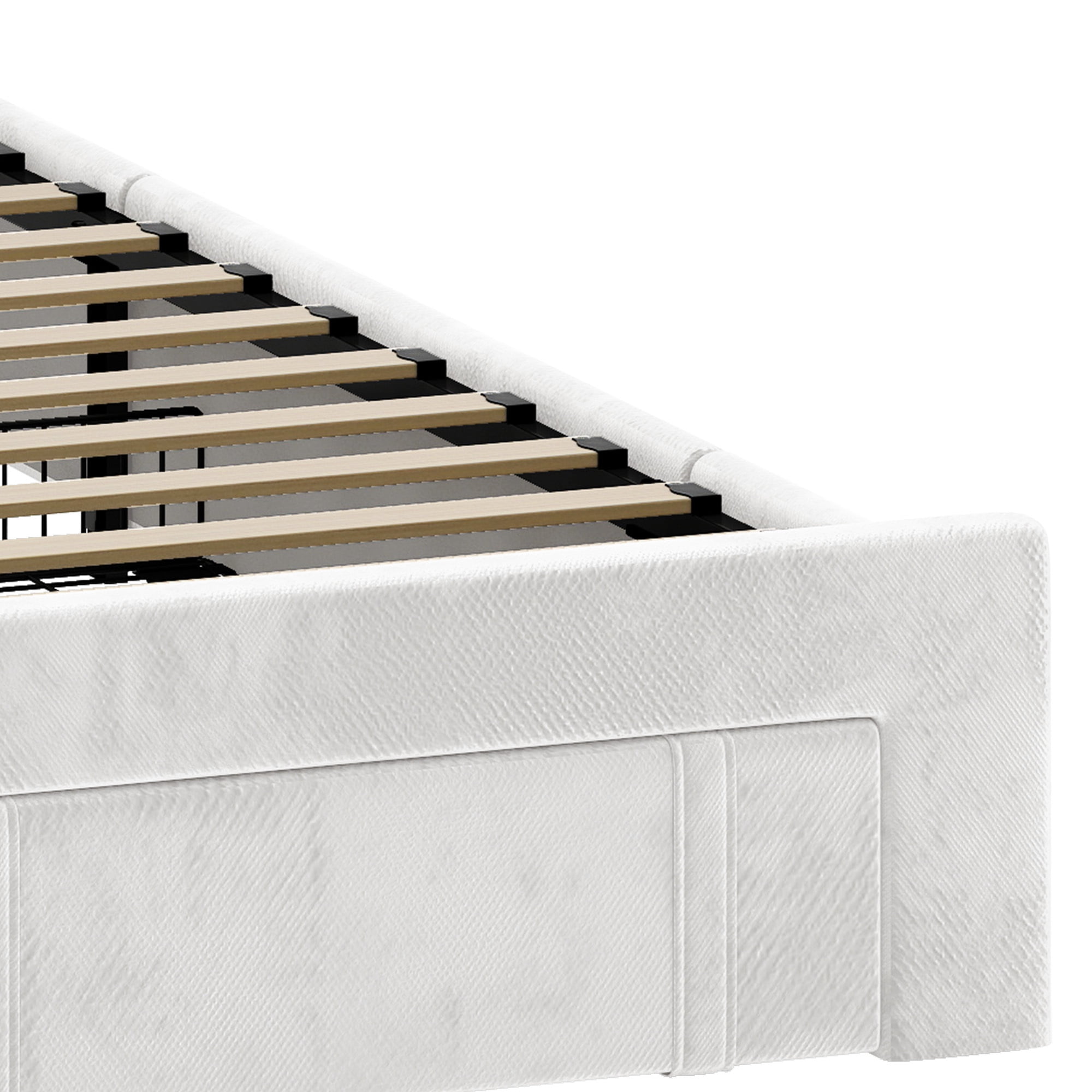 Uforic Queen Size White Velvet Upholstered Platform Bed Frame with RGB LED Lights, 4 Storage Drawers & USB Ports