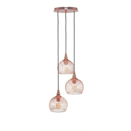 - Toltec Lighting Toltec 3 Light Plexus Pendant Shown In Copper Finish with Metal Shade and Antique Bulb