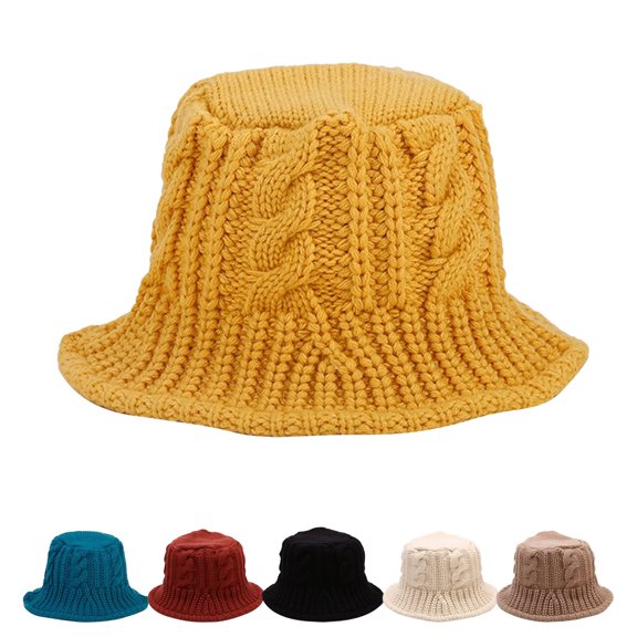 Women's Handwoven Knitted Bucket Hat Winter Coarse Yarn Windproof Fisherman Cap
