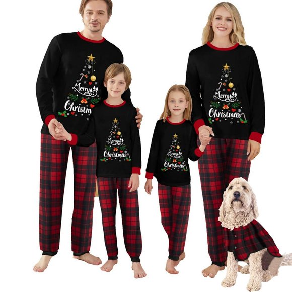 Christmas Family Matching Pajamas Sets Christmas Tree Print Holiday Pjs Jammies Sleepwear for Family Adults Kids