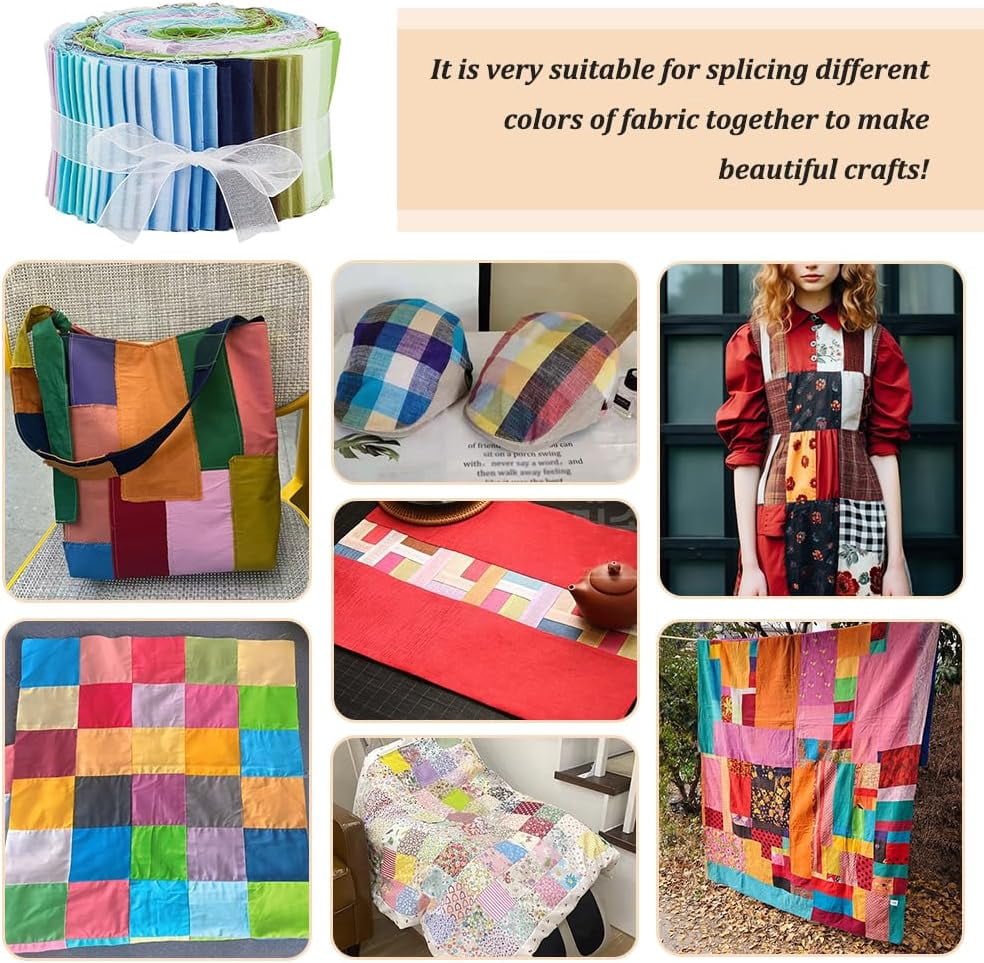 36Pcs Jelly Roll Fabric Strips for Quilting 18 Colors Cotton Fabric Patchwork Quilting Strips Jelly Cotton Fabric Patchwork Roll Precut Fabric Bundles for DIY Craft Sewing Home Decor