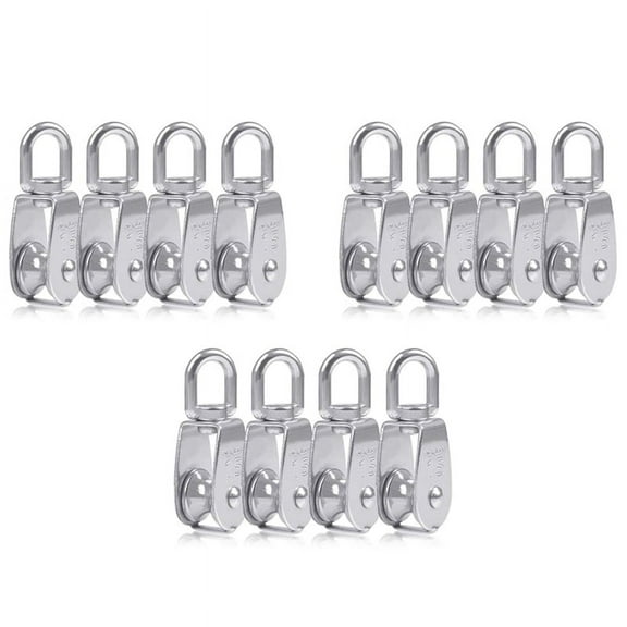 12PCS Single Pulley Block M15 Stainless Steel Small Pulley Roller for Rope Cord in °Swivel Silver Pulley