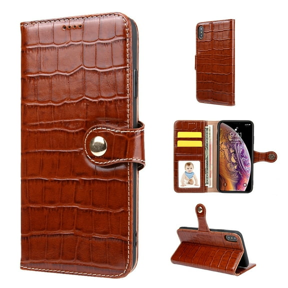 Allytech Case for iPhone XS Max - Premium Luxury Genuine Leather Wallet with Viewing Stand and Card Slots Protective Cover Cases Compatible with iPhone Xs Max (2018) 6.5 inch, Brown