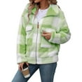 thumbnail image 2 of BiZtdJrK Womens Winter Jackets Fashion Plaid Zip Up Fleece Jackets Casual Long Sleeve Lapel Plush Coats with Pockets Today Sales Green L, 2 of 9