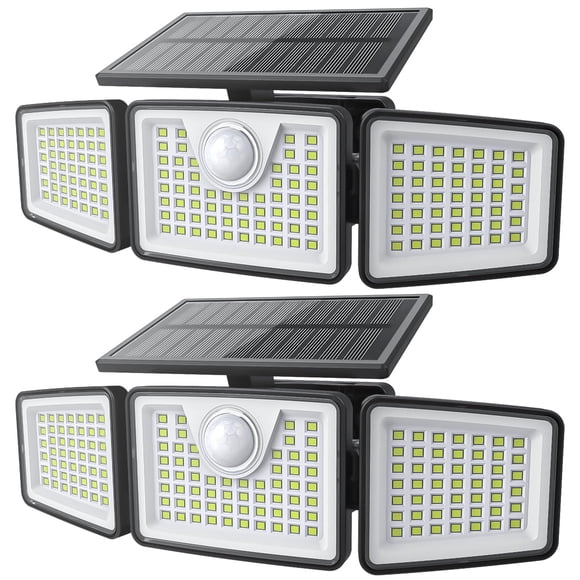 Daphino Luces solares para exteriores, 2500 lm, sensor de movimiento, luces exteriores, 3 cabezales, 355 gran angular, luces de calle, luces de seguridad impermeables con 3 modos (negro, no remoto, 2
