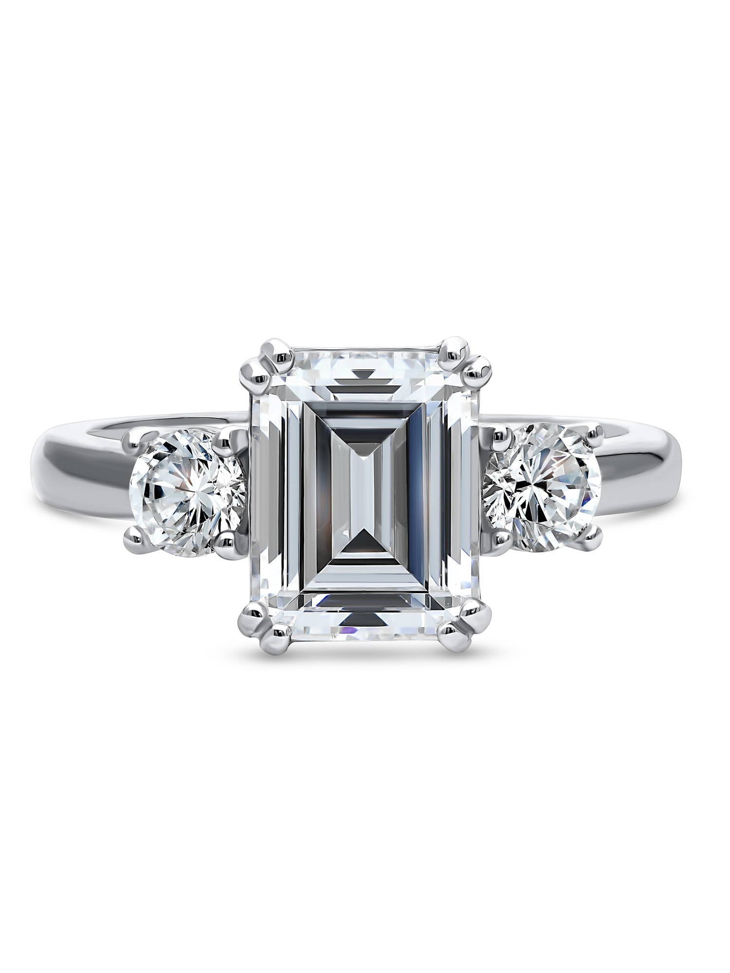 BERRICLE Sterling Silver 3-Stone Wedding Engagement Rings 2.6 Carat Emerald Cut Cubic Zirconia CZ Promise Ring for Women, Rhodium Plated Size 8.5