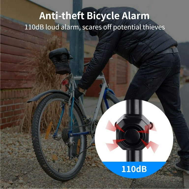 110dB Anti Theft Bike Alarm Wireless Remote Control Vibration Motion Sensor Security Alarm System USB Rechargeable IP54 Waterproof Motorcycle Bicycle Alarm Easy to Install Walmart