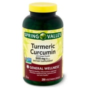 Spring Valley Standardized Extract Turmeric Curcumin Vegetarian Capsules, 500 mg, 250 Count