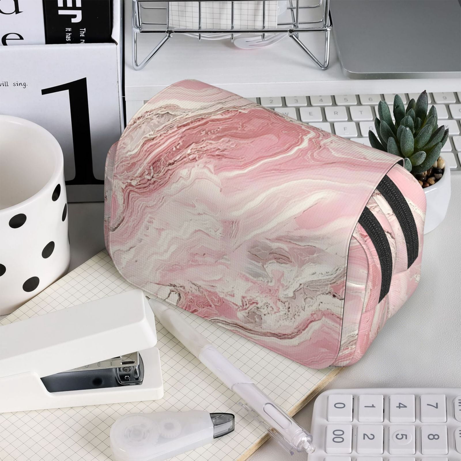 Large-Capacity Flip-Top Double-Layer Pencil Case, Multi-Functional Pocket Pen Case, Durable Stationery Organizer Pink Marble_21256_3