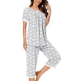 thumbnail image 3 of Frostluinai Womens Pajama Sets 2 Piece Funny Stars Print Summer Sleepwear Ladies Pjs Henley Neck Short Sleeve Capri Pant with Pockets, 3 of 6