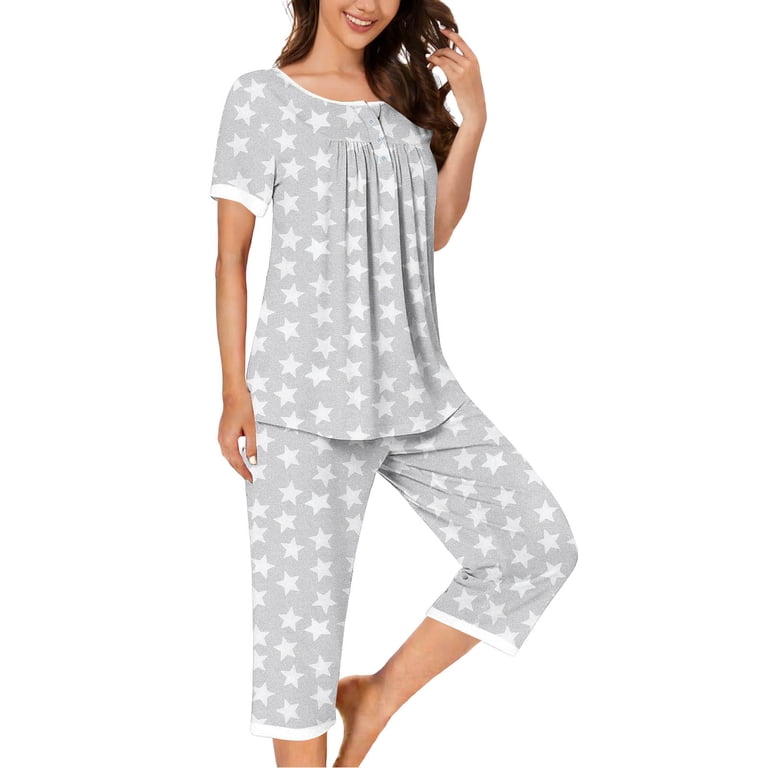 Zivyakyro 2PC Soft Women Lounge Set Summer Women Pajamas Henley