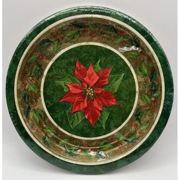 Celebrate The Season Poinsettia Christmas Holiday Party 7" Paper Dessert Plates