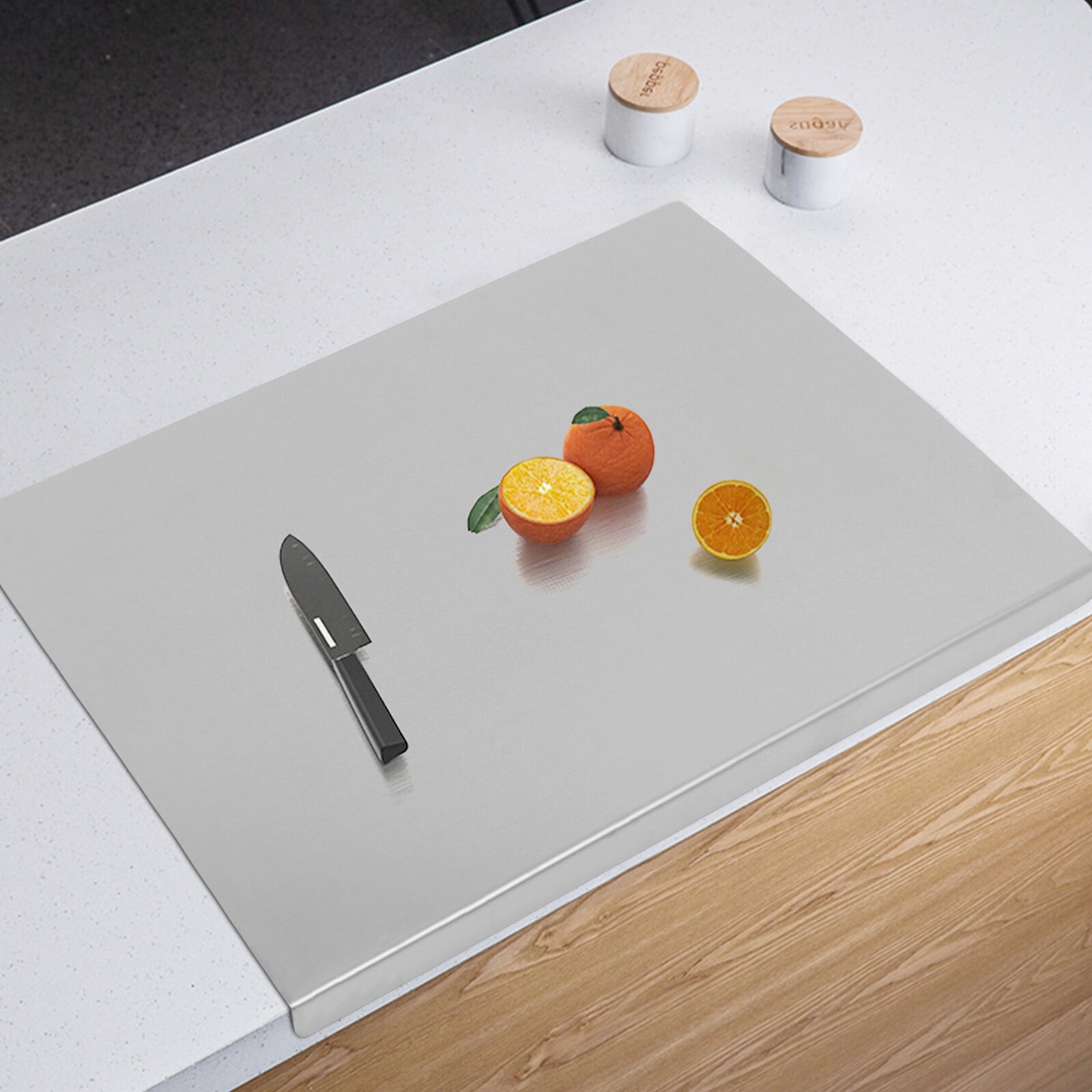 L-shaped Stainless Steel Chopping Cutting Board, Non Slip Cutting Board with Counter Lip, for Chopping Meat, Vegetables, Fruits, Knead Dough, 24X20 Inch