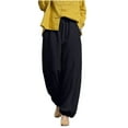 thumbnail image 4 of ShomPort Women's Casual Cotton Linen Pants Wide Leg Baggy Tapered Elastic Waist Trousers with Pockets, 4 of 6