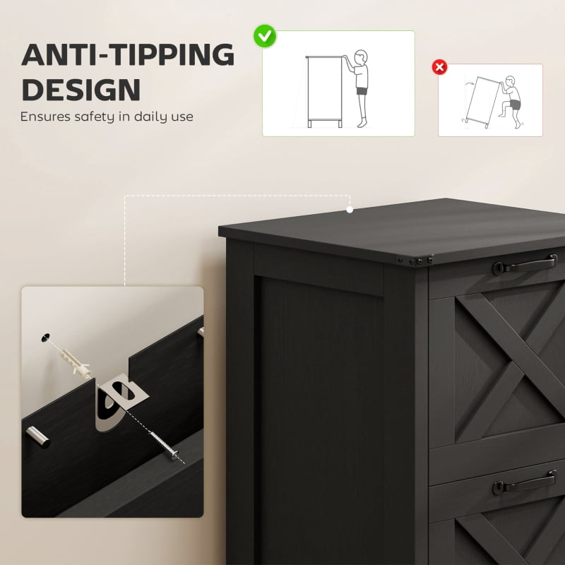 Alvantor Vertical File Storage Cabinet with 2 Drawers, Rustic Farmhouse Office Organizer 30"x22"x15.7" Black