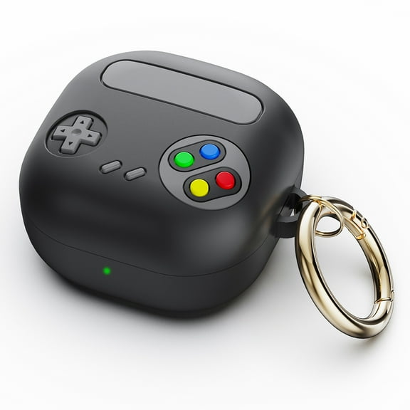 for Samsung Galaxy Buds Live / Galaxy Buds2 / Galaxy Buds Pro / Galaxy Buds2 Pro / Galaxy Buds FE Case Cover with Keychain, Game Player Design Soft Silicone Protective Charging Case - Black