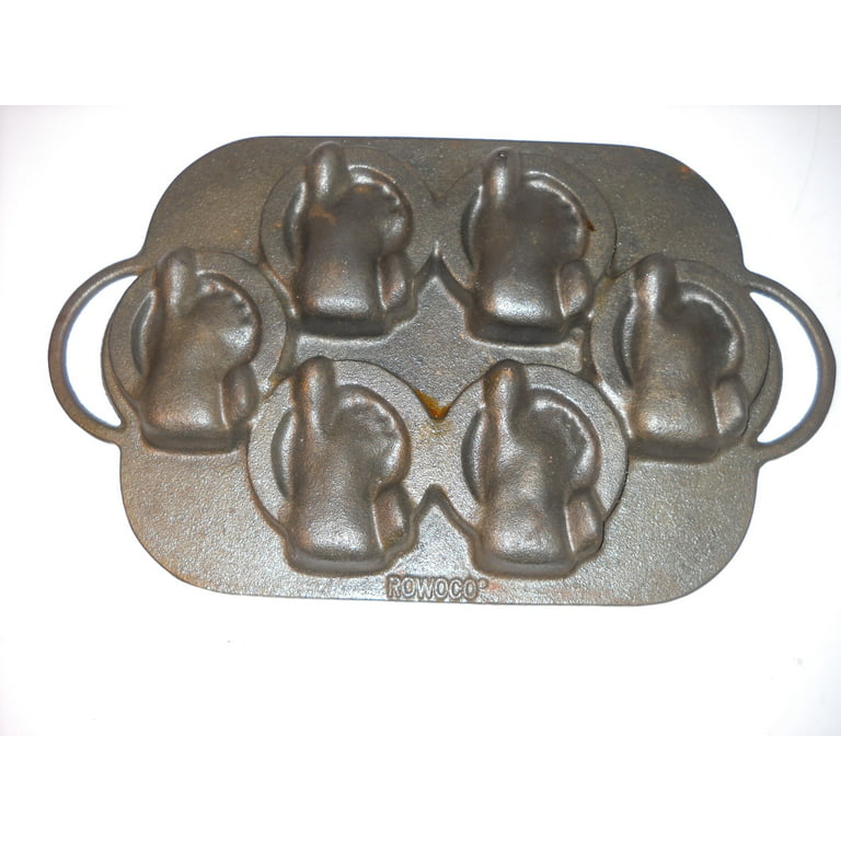 Rowoco Cast Iron Vintage Muffin Pan Heavy 6 Gole with Handles