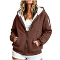 thumbnail image 3 of Vibrex Fleece Jacket Women's Plus Size Heavyweight Fleece Lined Zip Up Hoodie Solid Color Drop Shoulder Pullover Cardigan Pockets Warm Plush Hooded Jacket Fleece Sweater Coat for Women, 3 of 10