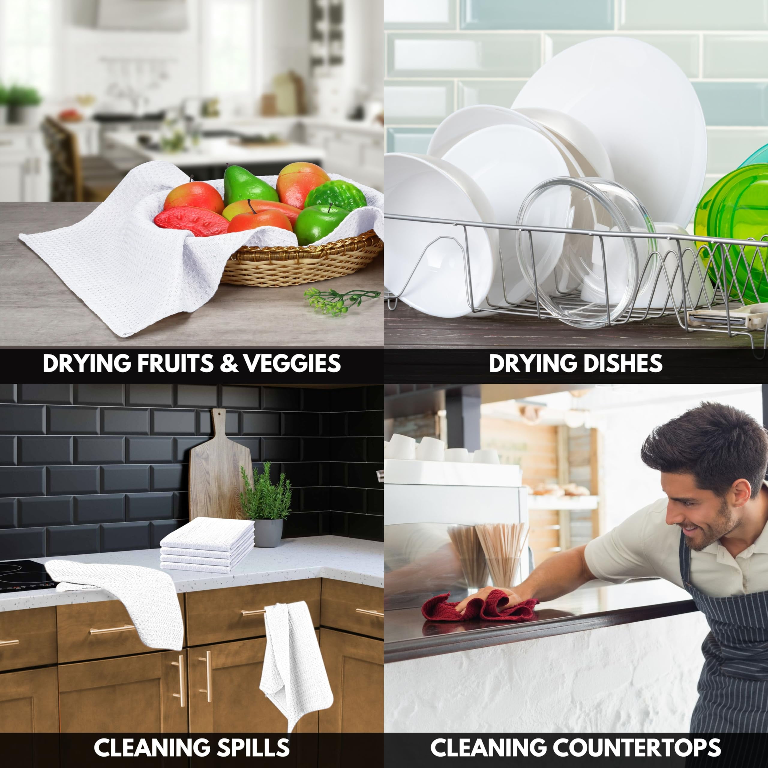 Softopia Cotton White Waffle Kitchen Dish Towels 100% Cotton, Soft, Absorbent, Quick Drying, Multipurpose Use, Bar & Hand Towels, 16x26 Inches, Durable, Machine Washable, Reusable, Set of 12