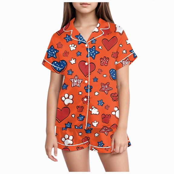 Kaprioy My First 4th of July Baby Girl Outfit Girls 2PCS Pajama Sets Button Down Short Sleeve with Shorts Sleepwear Summer Cute Lounge Outfit Sets for Teens