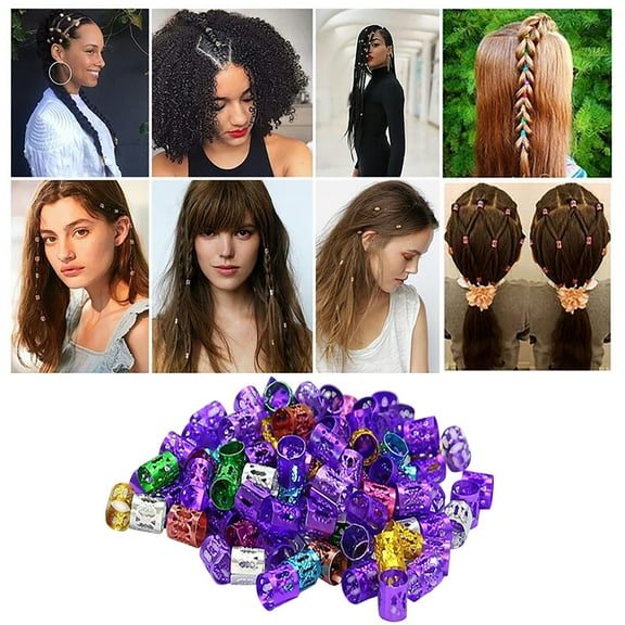 LEHOZIHEQ 100 Pcs Dreadlocks Jewelry Beads Hair Braid Clips Rings for Women, Multicolor Aluminum Dread Locks Metal Cuffs Hair Cuffs Decoration Braiding Hair Jewelry