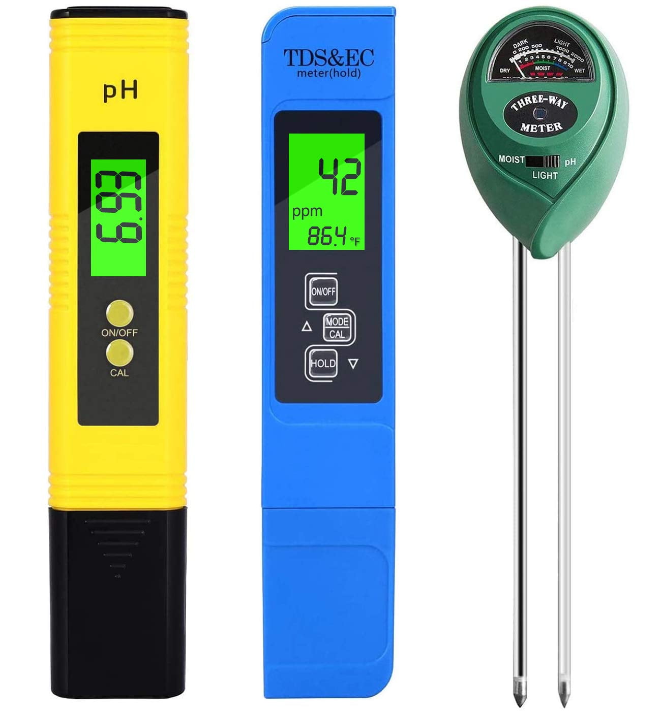 TDS/EC & pH meter set with pH test solution buffers. 