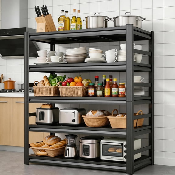 5-Tier Adjustable Storage Rack Metal Shelving 48" W x 73" H Metal Storage Shelf Black Shelving Unit 2000LBS Shelvs for Kitchen Pantry Basement