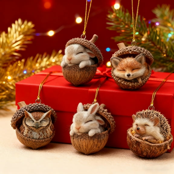 Forest Creature Acorn Christmas Ornaments, 2026 New Cozy Woodland Animal Decor, 5PCS Acrylic Hanging Ornaments for Home & Tree