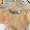 thumbnail image 4 of Toddler Girl Summer Dress Formal Ruffle Sleeve A Line Casual Cute Elegant Dresses with Belt Khaki 4-5 Years, 4 of 7