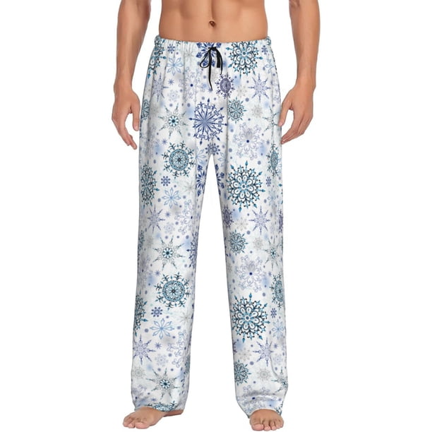 Fotbe Retro ice blue snowflakes Pantalones de Pijama para Hombre, Pantalones de Dormir, Pantalones de Casa con Cintura Ajustable y Bolsillos-Small