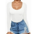 thumbnail image 2 of Womens Long Sleeve Shirts Fitted Tops Scoop Neck Slim T Shirts Going Out Tops Basic Tees White, 2 of 6
