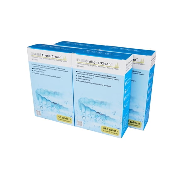 iSonic AlignerClean™ CTAR01x4, Ultrasonic Cleaning Tablet for daily cleaning of aligners/retainers, dental appliances, night guards, cpap components. 48 Tablets x4 pack