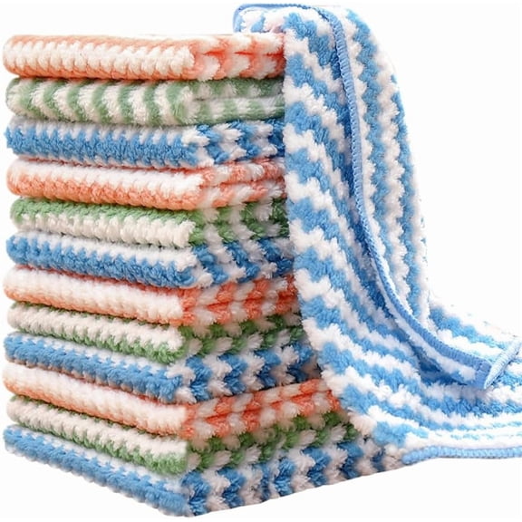 Pklyzj 12 Pack Kitchen Towels and Dishcloths Set (8.6 x 8.6 Inches), Super Soft and Absorbent Coral Velvet Dish Towels, Nonstick Oil Fast Drying Microfiber Cleaning Cloth, No Lint Household Dishcloth