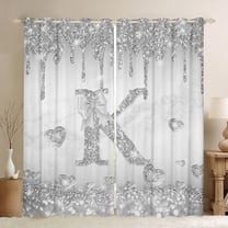 Manfei Fashion Initial K Letter Black Out Curtains, Glitter Diamond Love Heart Curtains Pack of 2 (42x63 Each), Princess Grey Bowknot Bedroom Curtains, Blackout Curtains Room Decor