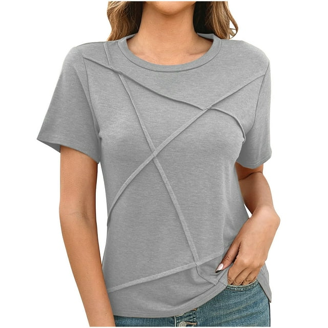 Plebaso T-Shirts à Manches Courtes pour Femmes Col Rond Décontracté Couleur Unie Confortables Basiques d'Été pour Femmes
