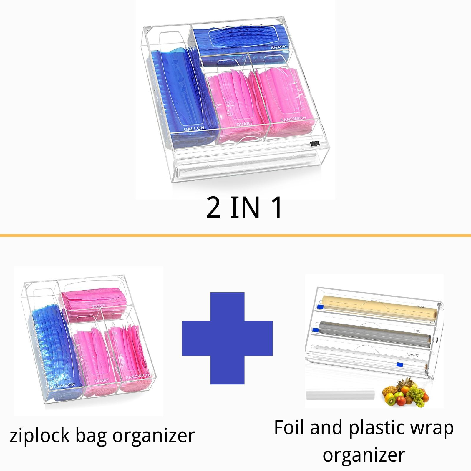 Ziplock Bag Organizer for Drawer - Foil and Plastic Wrap Organizer with  Cutter– FraneMX