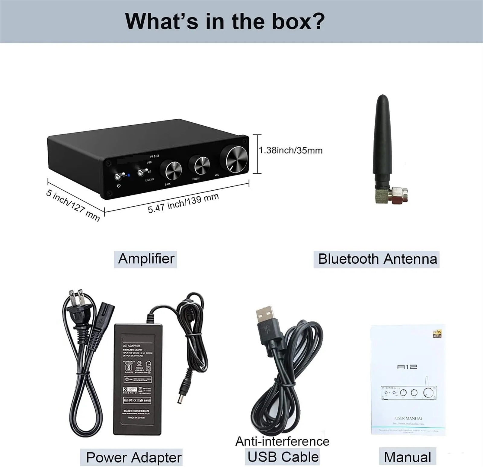 A12 Digtal Hifi Sound Power Amplifier With Class D Stereo Amp Treble & Bass For Home Theater Speakers BT5.0