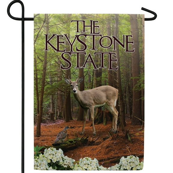 America Forever Pennsylvania State Garden Flag- 12.5 x 18 inches- Pennsylvania Young Male Deer in the Forest USA Regional Yard Outdoor Decorative Double Sided Flag