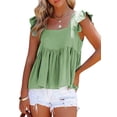 thumbnail image 3 of Blouse Babydoll à Manches Courtes à Volants et Encolure Carrée pour Femmes, Vert, Taille g, 3 of 9