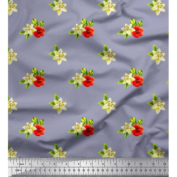Soimoi Cotton Poplin Fabric Diagonal Stripe,Leaves & Azalea Floral Print Fabric by the Yard 42 Inch Wide