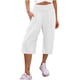 thumbnail image 1 of Pantalones Capri de algodón para mujer, talla grande, holgados, de pierna ancha, cintura alta, rectos, informales, color blanco, 1 of 4