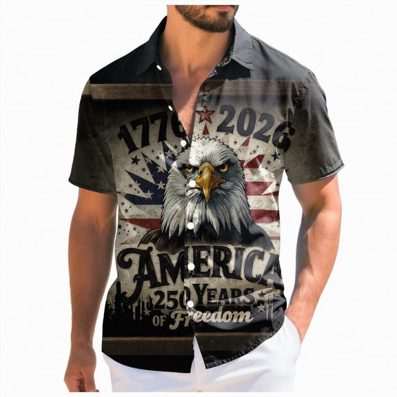 mgoYE 250th Anniversary Gifts Patriotic Button Shirt for Men 4th of July T Button Shirt American Flag Graphic Tees Tops Short Sleeve Fourth of July Outfits(Dark Gray,L)