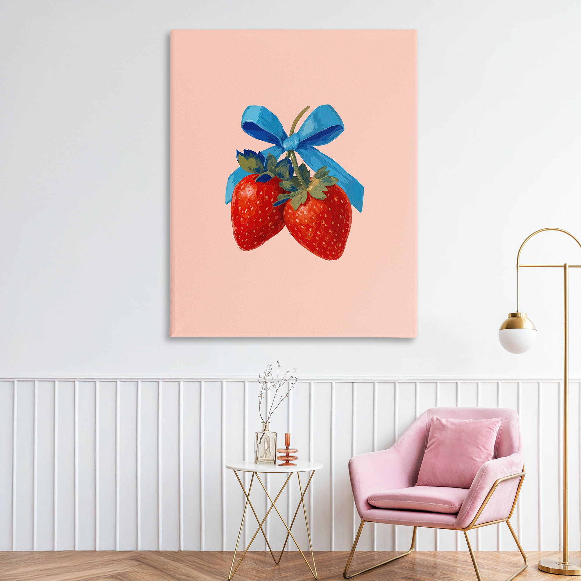 Stupell Industries Strawberry Pair with Blue Bow Canvas Wall Art, design by Imagine It Images