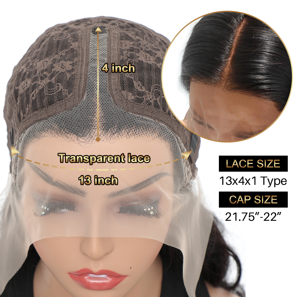 Body Wave Lace Front Wigs Human Hair 13x4x1 T-Part Lace Front Wigs 10A Brazilian Virgin Human Hair Transparent Lace Front Wigs for Black Women 150% Density Human Hair Wigs Natural Black