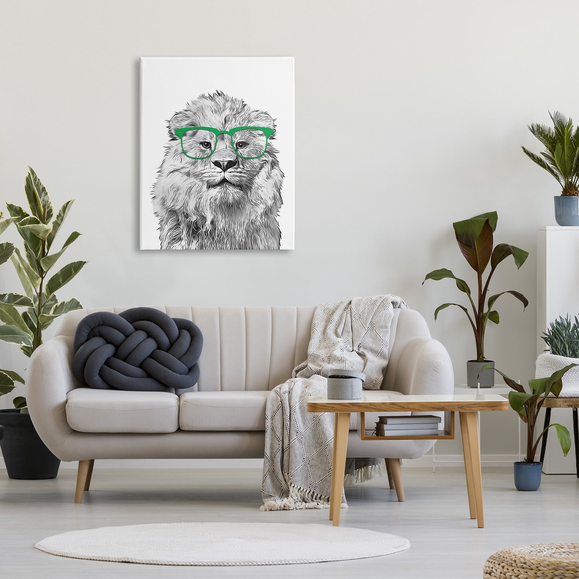 Stupell Industries Lion Wearing Glasses Wildlife Animals & Insects Painting Gallery Wrapped Canvas Print Wall Art